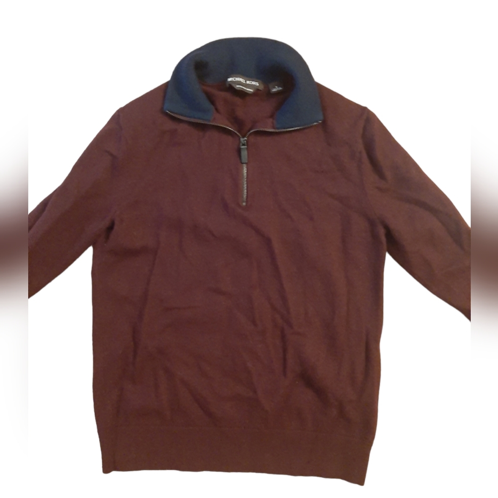 Michael Kors Men's Merino Wool Quarter-Zip Pullover Sweater Cordovan S